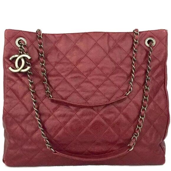 Auth Chanel Quilted Matelasse CC Charm Caviar City Shopper Tote Bag Bordeaux - Picture 1 of 13